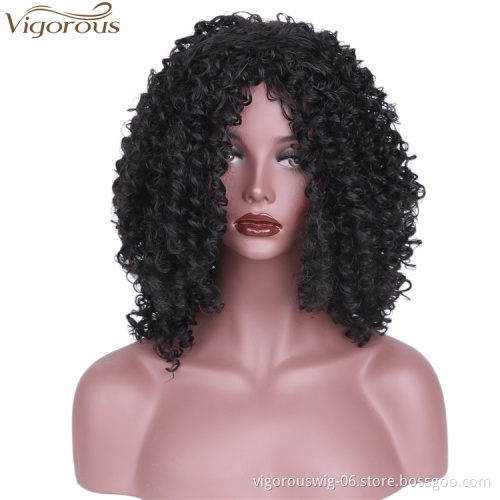 Vigorous Top Quality High Temperature Synthetic Party Wigs Short Kinky Curly Wigs for African American Women Black Wholesale